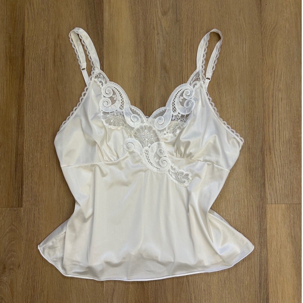 Vintage ivory‎ White Lace Camisole Tank Top Bridal Honeymoon 36/ M Sexy